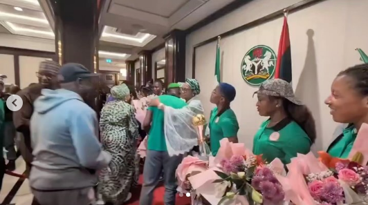 Super Falcons squad received by the First Lady, Senator Remi Tinubu at the State House